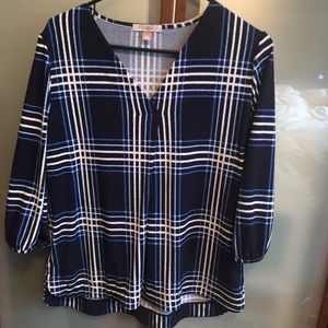 Striped three quarter sleeve blouse